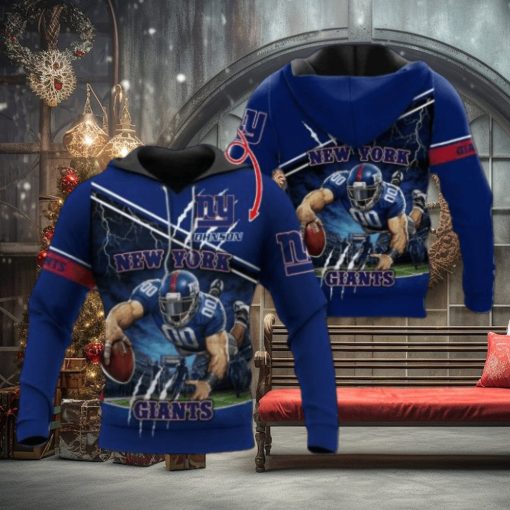 New York Giants Mascot Catching Ball Design Custom Name Personalized Design T Shirt Zip Up Hoodie Long Sleeve Tee For Nfl Fans Sweatshirt Tshirt Football Gift