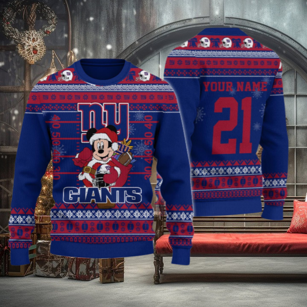 New York Giants Mickey Mouse Santa Ugly Christmas Sweater New York Giants Mickey Mouse Santa Ugly Christmas Sweater
