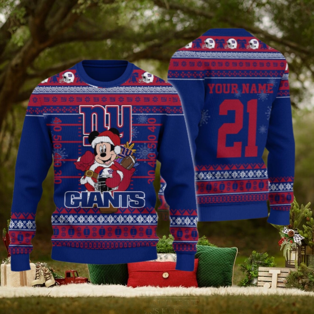 New York Giants Mickey Mouse Santa Ugly Christmas Sweater New York Giants Mickey Mouse Santa Ugly Christmas Sweater