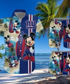 New York Giants Mickey Mouse Surfing On The Beach All Over Print Combo Hawaiian Shirt And Beach