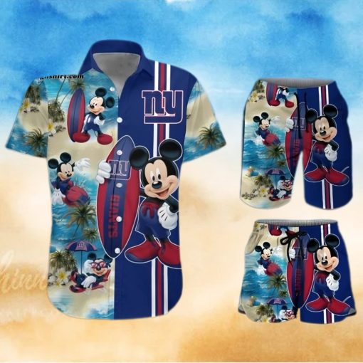 New York Giants Mickey Mouse Surfing On The Beach All Over Print Combo Hawaiian Shirt And Beach