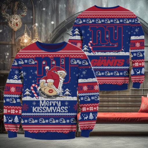 New York Giants NFL 2024 Merrykissmyass Funny Santa Claus Christmas Ugly Sweater