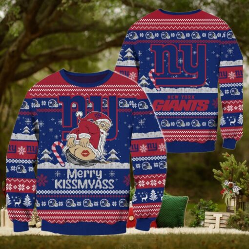 New York Giants NFL 2024 Merrykissmyass Funny Santa Claus Christmas Ugly Sweater