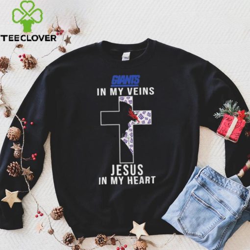 New York Giants NFL In My Veins Jesus In My Heart Cross 2024 T Shirt