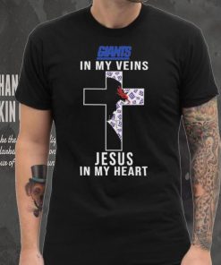 New York Giants NFL In My Veins Jesus In My Heart Cross 2024 T Shirt