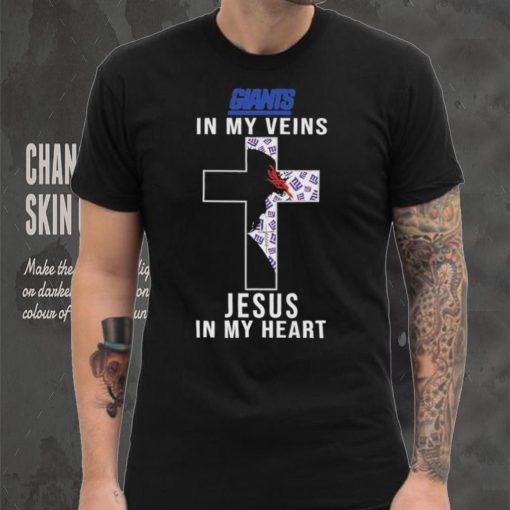 New York Giants NFL In My Veins Jesus In My Heart Cross 2024 T Shirt