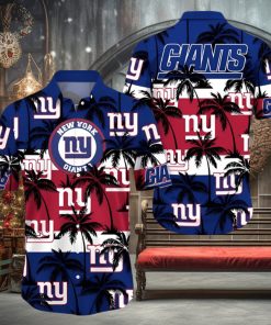 New York Giants Palm Tree Pattern Hawaiian Shirt