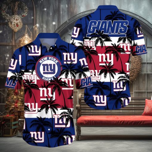 New York Giants Palm Tree Pattern Hawaiian Shirt