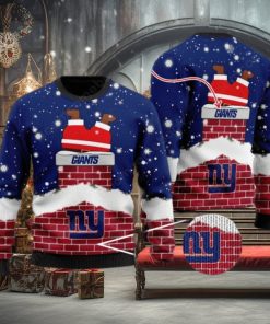 New York Giants Santa Claus On Chimney Personalized Name Ugly Christmas Sweater