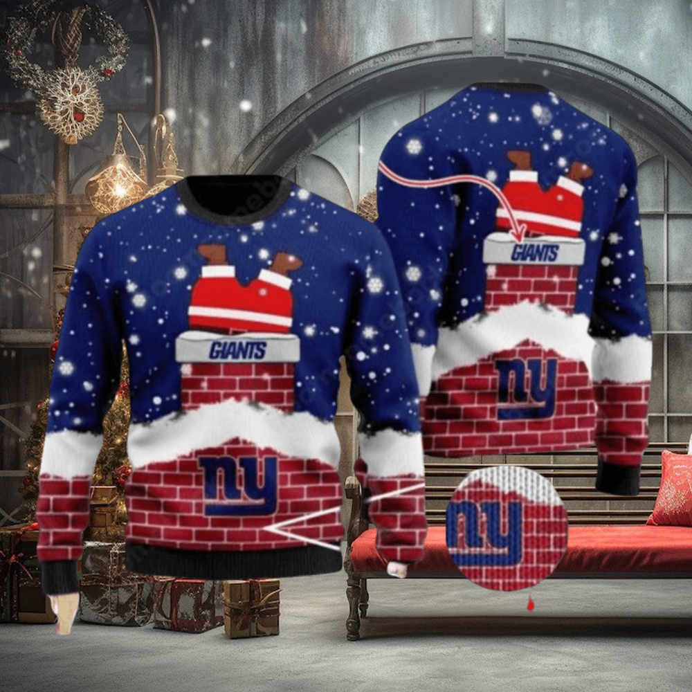 New York Giants Santa Claus On Chimney Ugly Christmas Sweaters New York Giants Santa Claus On Chimney Ugly Christmas Sweaters