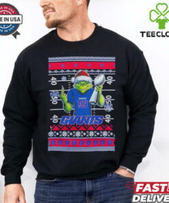New York Giants X Grinch Christmas with Super Bowl Trophy ugly Christmas shirt