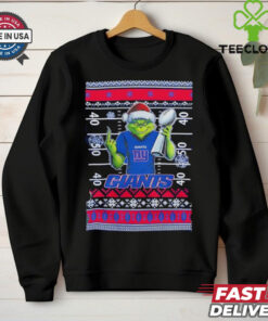 New York Giants X Grinch Christmas with Super Bowl Trophy ugly Christmas shirt