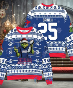 New York Giants x Grinch Christmas Dr. Seuss How the Grinch Stole Christmas with Super Bowl Trophy Custom Ugly Christmas Sweater