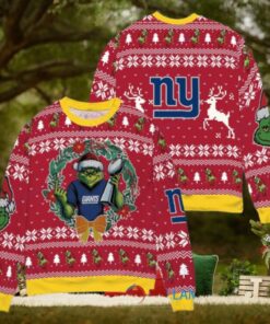 New York Giants x Grinch NFL Dr. Seuss How the Grinch Stole Christmas with Super Bowl Trophy Ugly Christmas Sweater Red