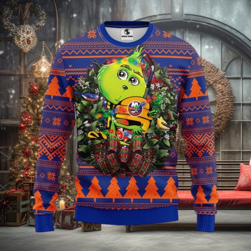 New York Islanders Grinch Hug Christmas Ugly Sweater