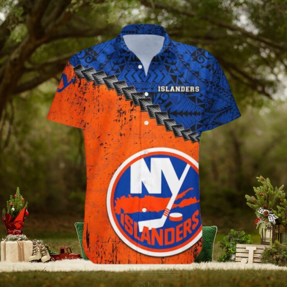 New York Islanders Hawaiian Shirt, Polynesian Tattoo Grunge Look