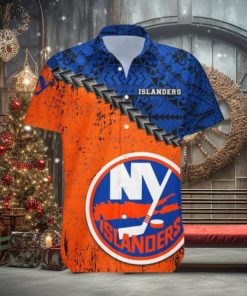 New York Islanders Hawaiian Shirt, Polynesian Tattoo Grunge Look