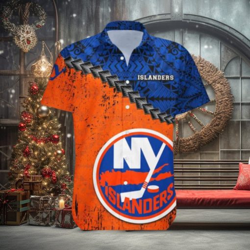 New York Islanders Hawaiian Shirt, Polynesian Tattoo Grunge Look