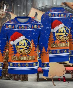 New York Islanders Logo Golden Fans Santa Hat Tree Knitted Christmas Sweater