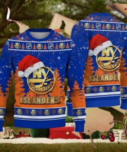 New York Islanders Logo Golden Fans Santa Hat Tree Knitted Christmas Sweater