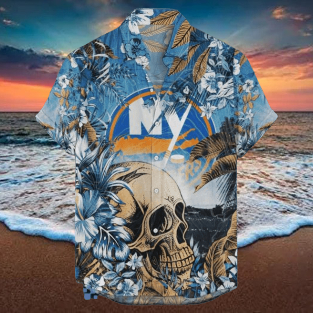 New York Islanders NHL Hawaiian Shirt Tropical Skull Design For Men Women New York Islanders NHL Hawaiian Shirt Tropical Skull Design For Men Women