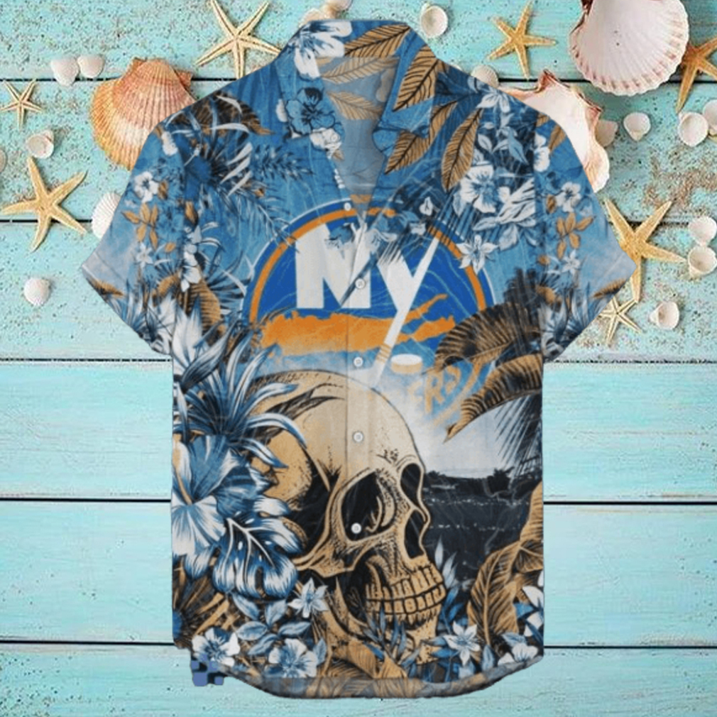 New York Islanders NHL Hawaiian Shirt Tropical Skull Design For Men Women New York Islanders NHL Hawaiian Shirt Tropical Skull Design For Men Women