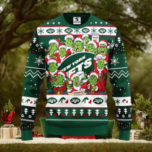 New York Jets 12 Grinch Xmas Day Christmas Ugly Sweater