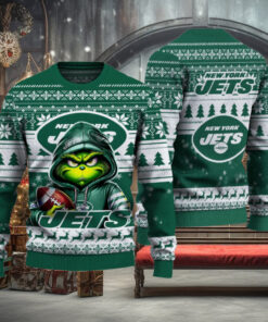 New York Jets Christmas Grinch Knitted Sweater