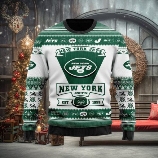 New York Jets Football Team Logo Custom Name Ugly Christmas Sweater Christmas Gift For Sport Fans
