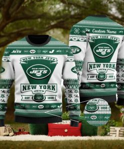 New York Jets Football Team Logo Ugly Christmas Sweater Custom Name Christmas For Fans