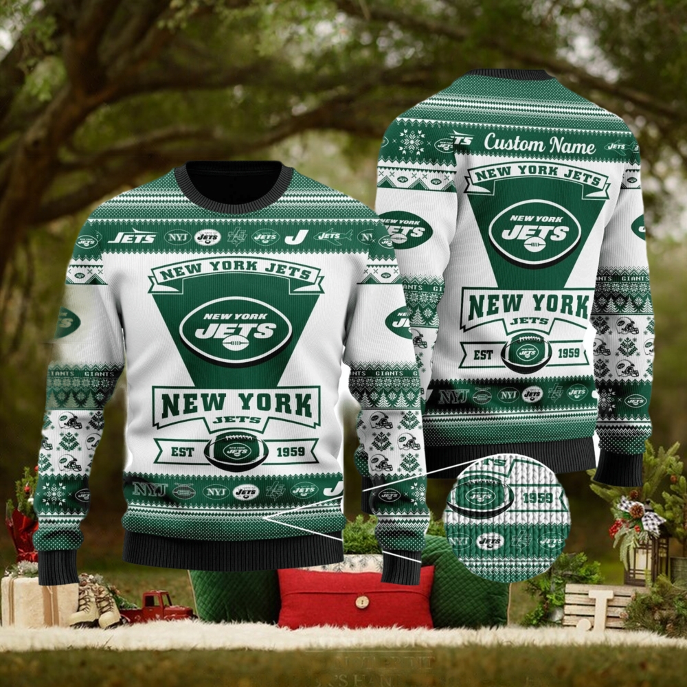 New York Jets Football Team Logo Ugly Christmas Sweater Custom Name  Christmas For Fans - YesItCustom