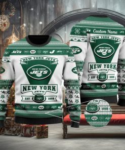 New York Jets Football Team Logo Custom Name Ugly Christmas Sweater  Christmas Gift For Sport Fans