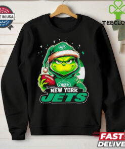 New York Jets Grinch wearing Santa hat Christmas 2024 shirt