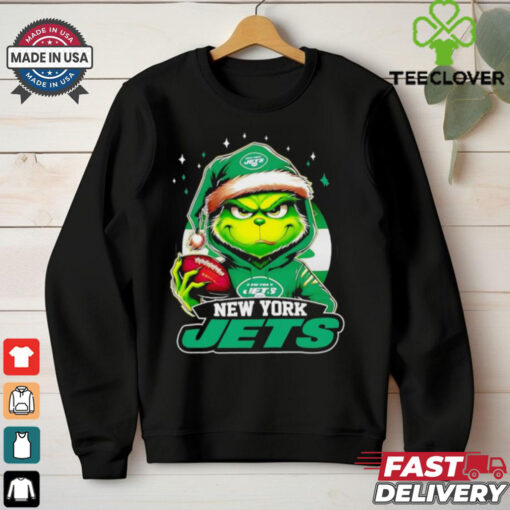 New York Jets Grinch wearing Santa hat Christmas 2024 shirt