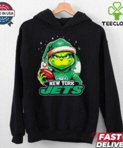 New York Jets Grinch wearing Santa hat Christmas 2024 shirt