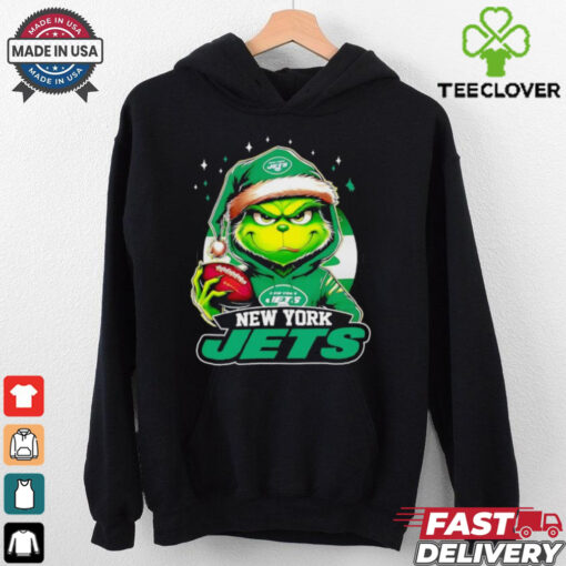 New York Jets Grinch wearing Santa hat Christmas 2024 shirt