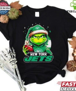 New York Jets Grinch wearing Santa hat Christmas 2024 shirt