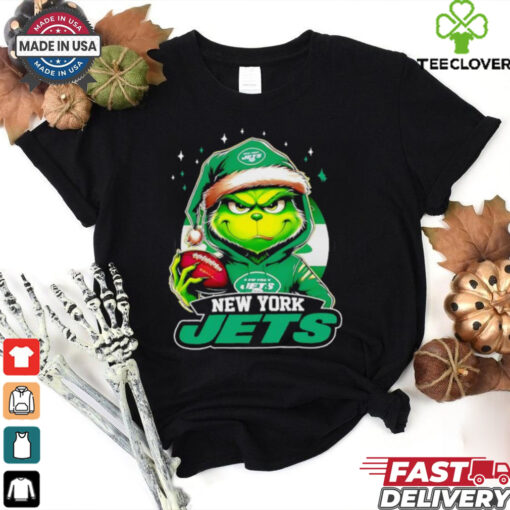 New York Jets Grinch wearing Santa hat Christmas 2024 shirt