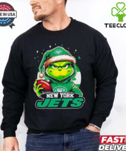 New York Jets Grinch wearing Santa hat Christmas 2024 shirt