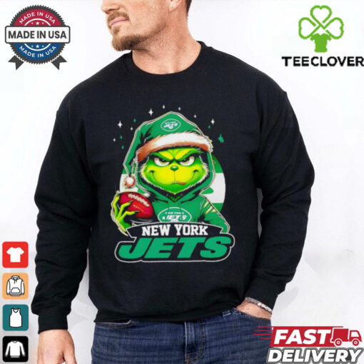 New York Jets Grinch wearing Santa hat Christmas 2024 shirt