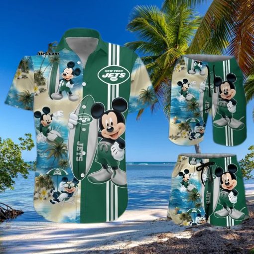 New York Jets Mickey Mouse All Over Print Hawaiian Shirt And Beach Shorts