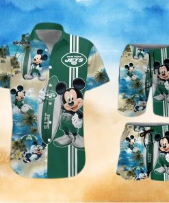 New York Jets Mickey Mouse All Over Print Hawaiian Shirt And Beach Shorts