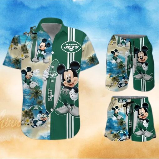 New York Jets Mickey Mouse All Over Print Hawaiian Shirt And Beach Shorts