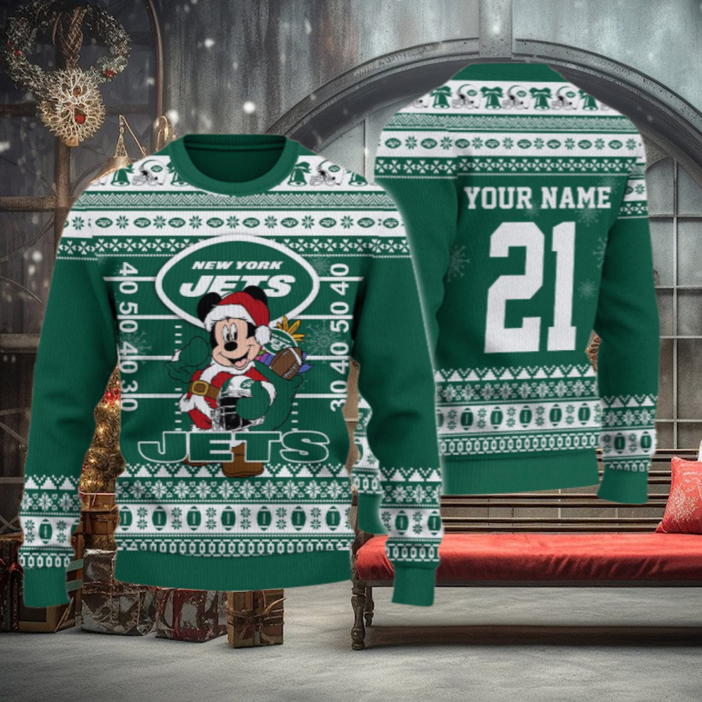 New York Jets Mickey Mouse Santa Ugly Christmas Sweater New York Jets Mickey Mouse Santa Ugly Christmas Sweater