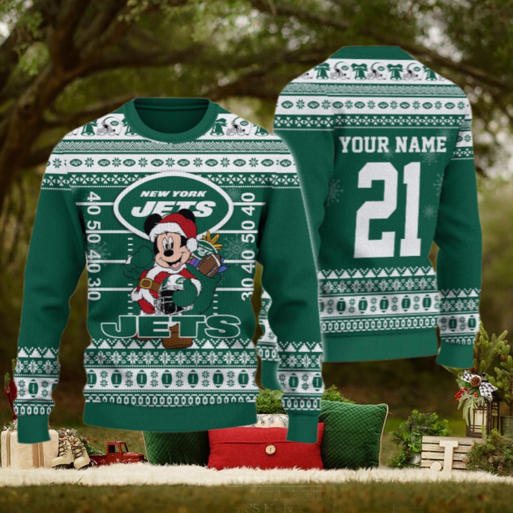 New York Jets Mickey Mouse Santa Ugly Christmas Sweater New York Jets Mickey Mouse Santa Ugly Christmas Sweater