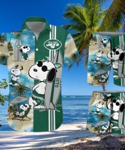 New York Jets Snoopy Surfing On The Beach All Over Print Combo Hawaiian Shirt And Beach Shorts