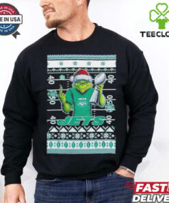 New York Jets X Grinch Christmas with Super Bowl Trophy ugly Christmas shirt