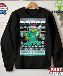 New York Jets X Grinch Christmas with Super Bowl Trophy ugly Christmas shirt