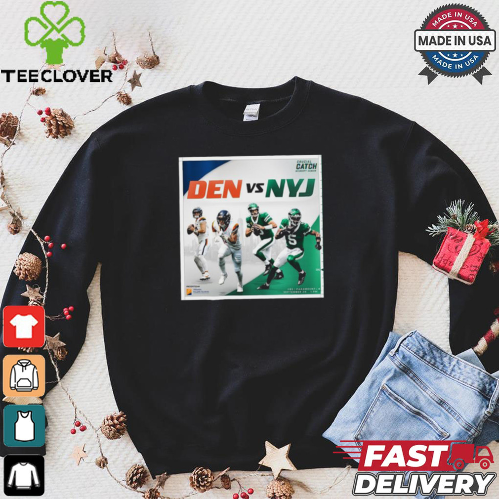 New York Jets vs. Denver Broncos 2024 NFL Week 4 Crucial Catch Matchup T Shirt New York Jets vs. Denver Broncos 2024 NFL Week 4 Crucial Catch Matchup T Shirt
