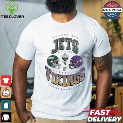 New York Jets vs. Minnesota Vikings 2024 NFL London Games Gridiron Showdown helmet shirt